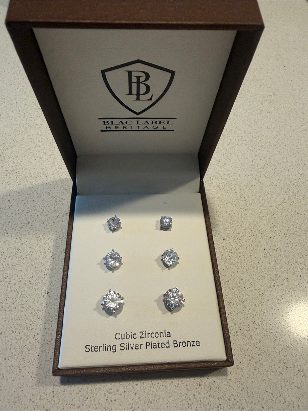 Black Label Silver Cubic Zirconia Stud Earring Set - Clear Crystal